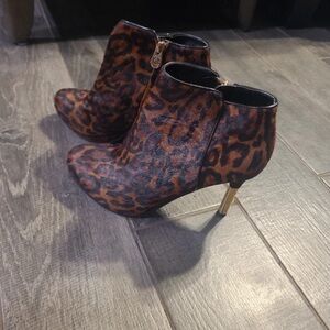 C. Wonder Leopard Print Ankle Boots with Gold Heel